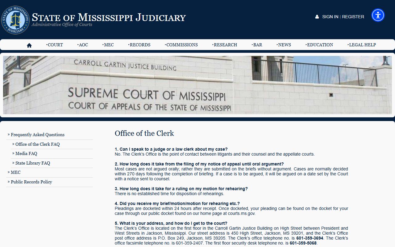 Webster County court dockets and Mississippi Judiciary clerk records access page