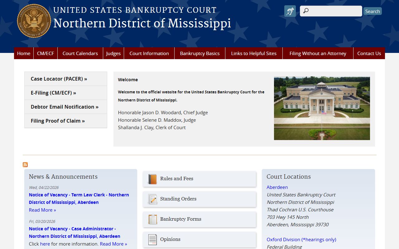 Webster County Circuit Court federal context with the U.S. Bankruptcy Court for the Northern District of Mississippi