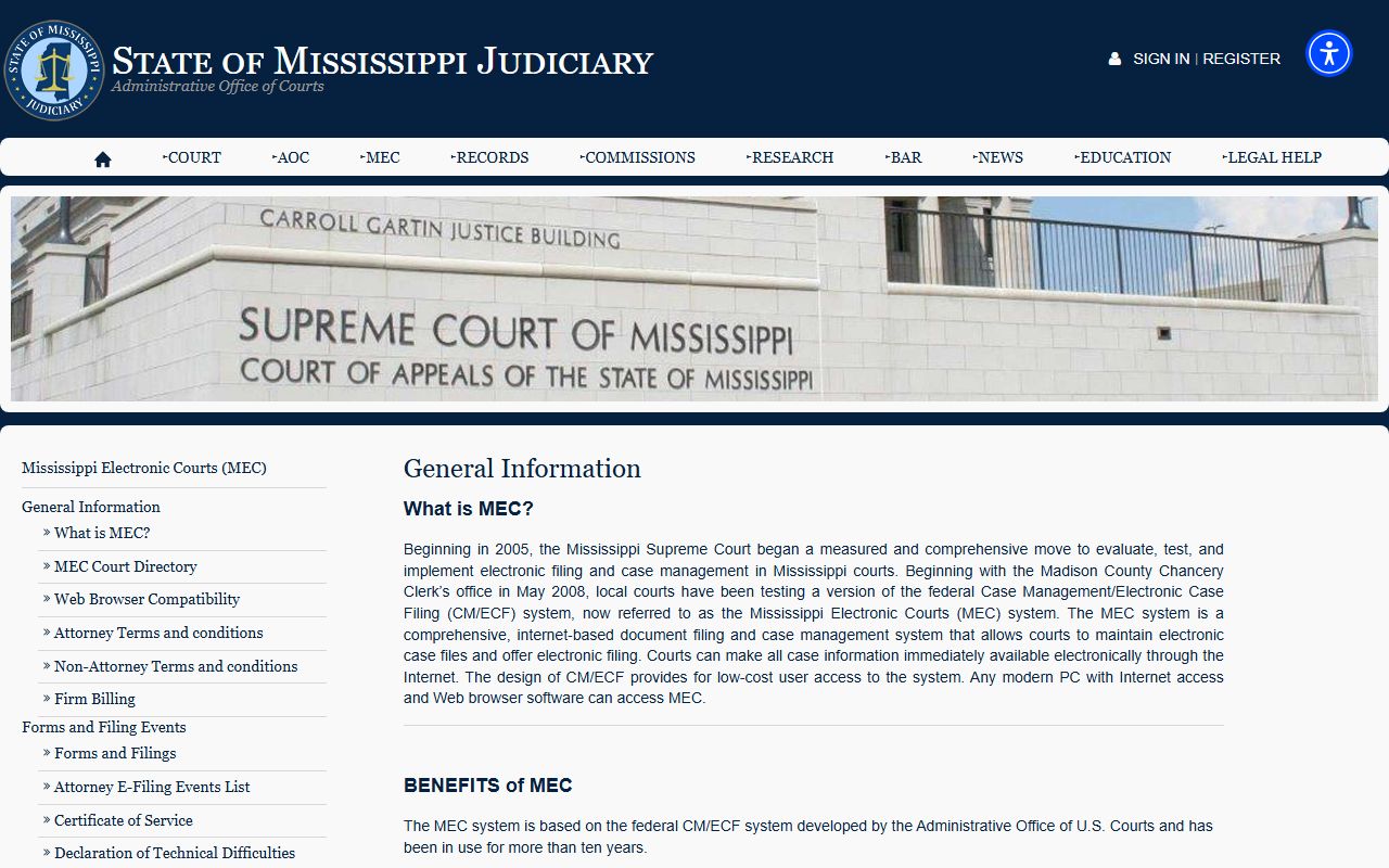 MEC public access information for Webster County court records