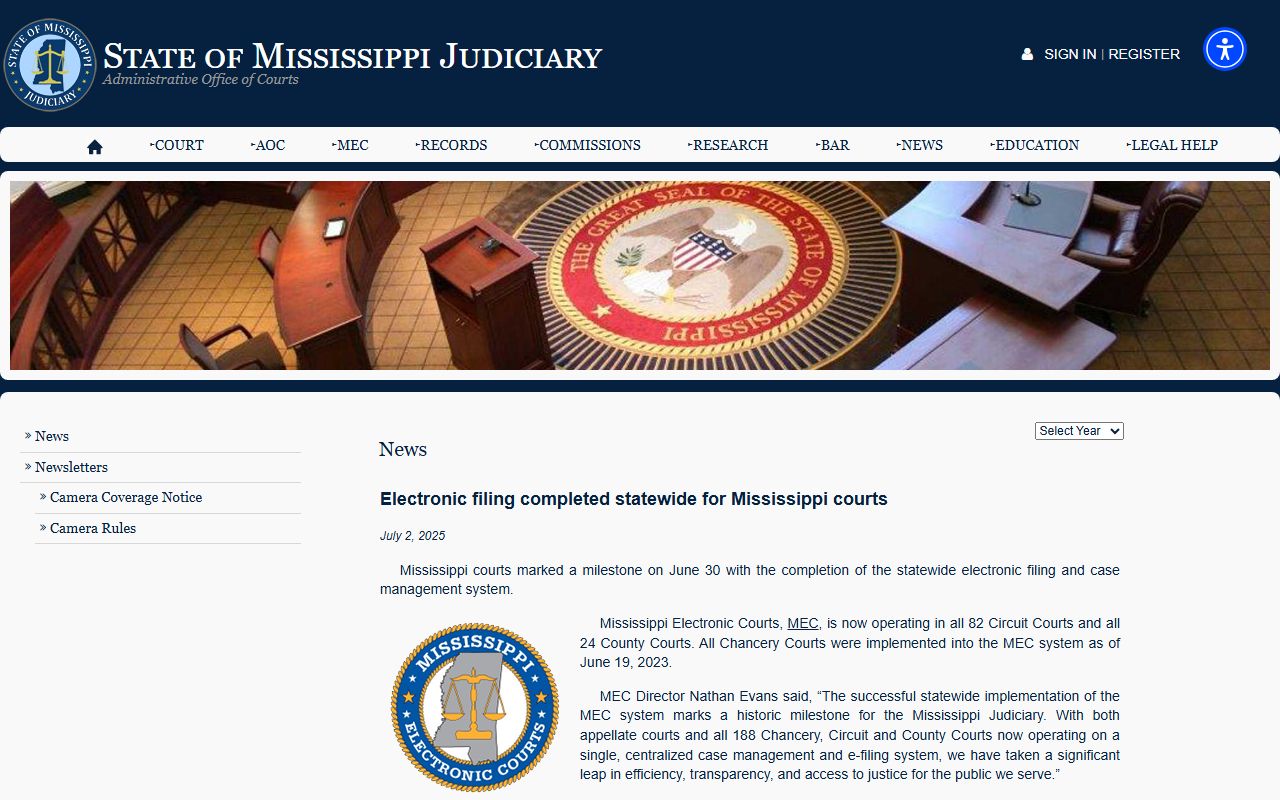 Statewide electronic court records filing notice for Webster County