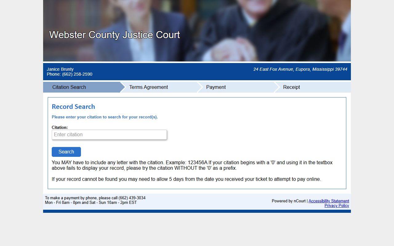 Webster County traffic ticket payment portal for Justice Court